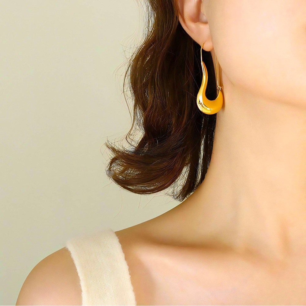 “Large Drop” Hook 18K Gold Plated Earrings - Picture 2 of 5